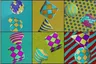 Pick the image of the brick cube and the striped sphere