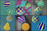 Pick the image of the striped cube and the checkered cube