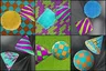 Pick the image of the brick cone and the checkered sphere