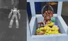 find the image that has the prize on the left held by the claw in the machine on the right